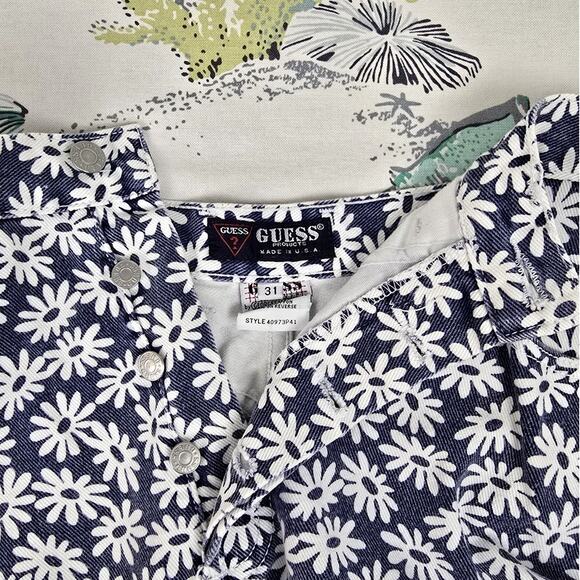 80s GUESS Georges Marciano Daisies High Rise Denim Jean Shorts Vest Set USA - Picture 11 of 13